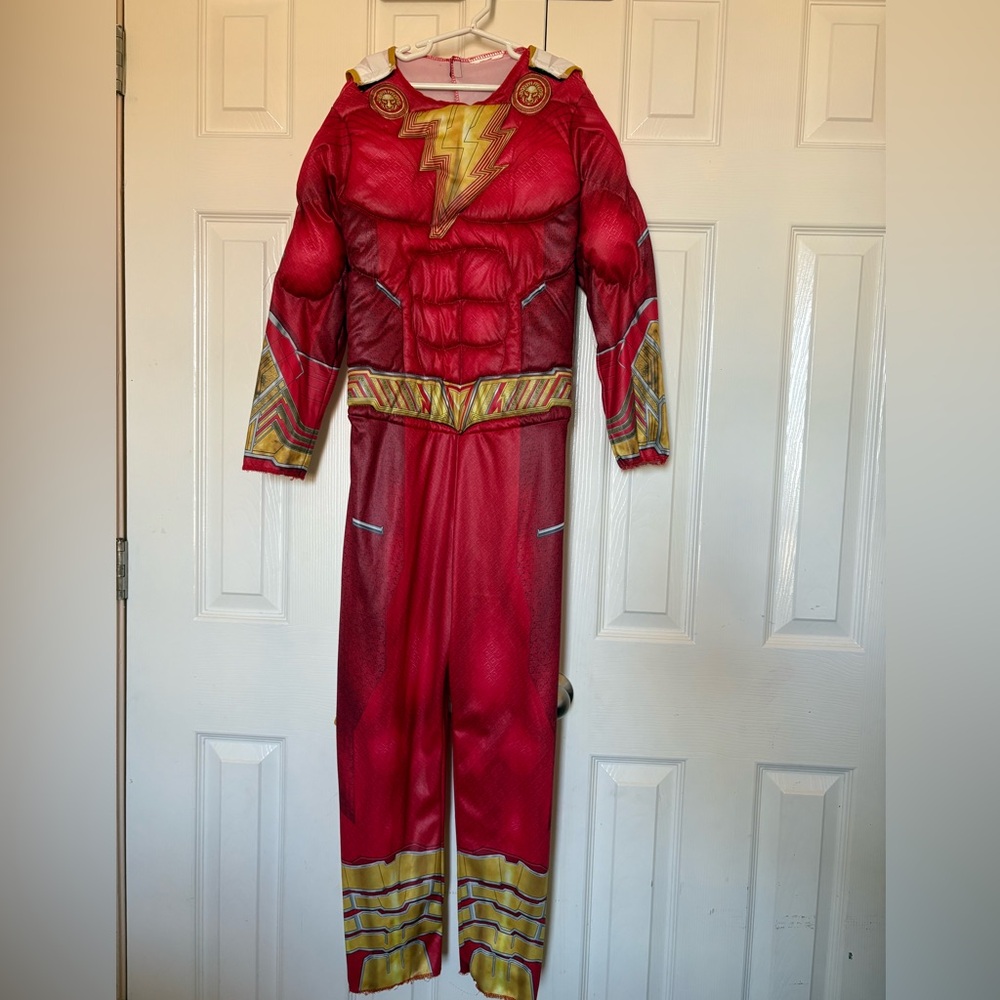 Kids Superhero  Shazam costume- Red and Gold Muscle Chest Rubies.